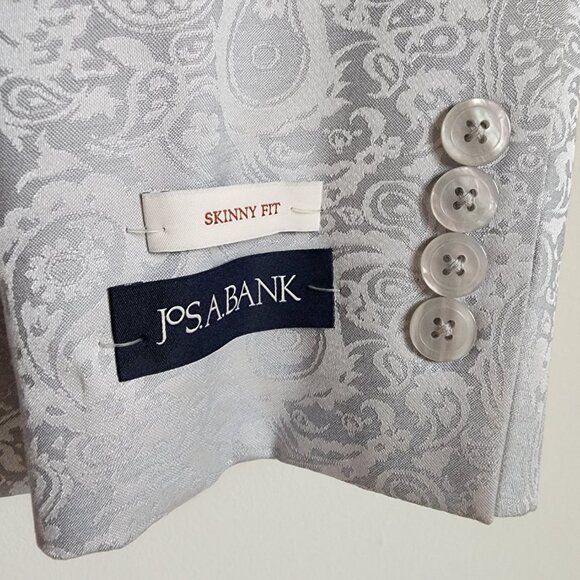 39S Dinner Jacket Silver Gray Shawl Lapel Skinny Fit New Jos A Bank Paisley Mens - Picture 6 of 17